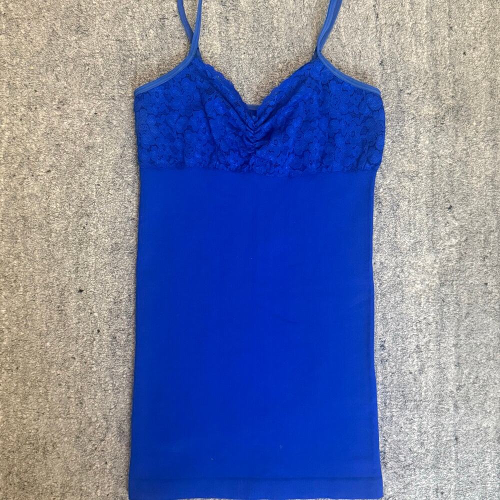 Poof! Y2K Blue Adjustable Straps Stretchy Seamless Lace Camisole Tank M/L